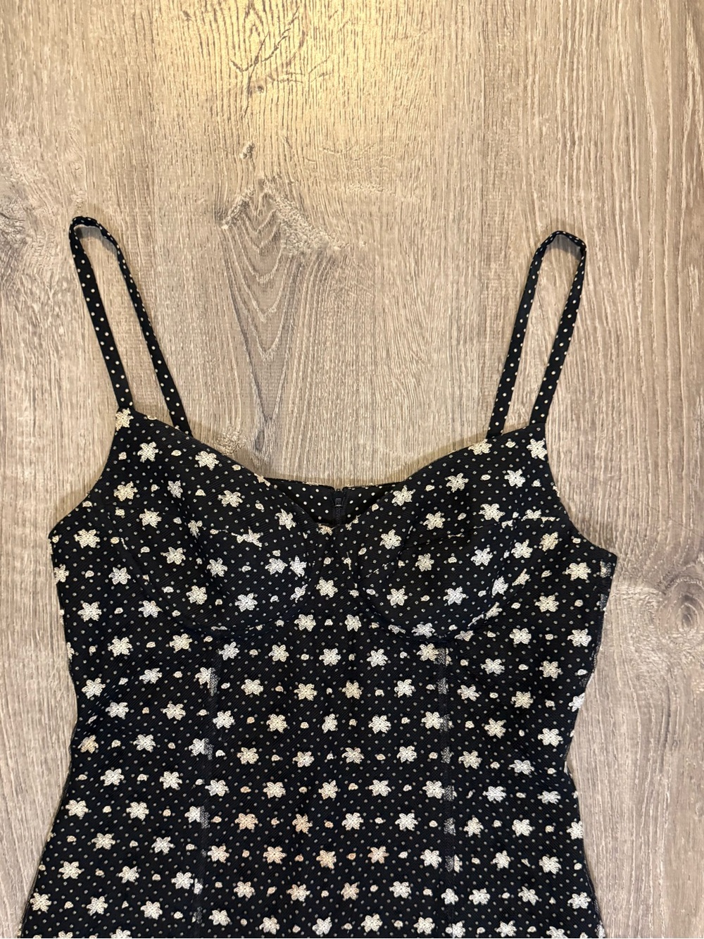 Kenzo vintage Black & White Polka Dot Strappy Mini Dress with Floral Lace - Picture 6 of 9
